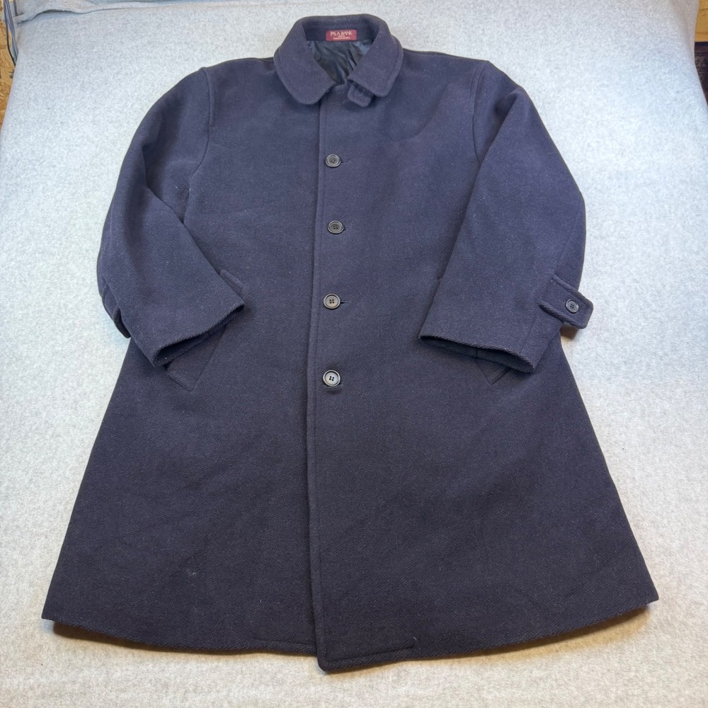 Jos A Bank Corporate Collection Mens Navy Blue Wool Overcoat Car Coat Size XL